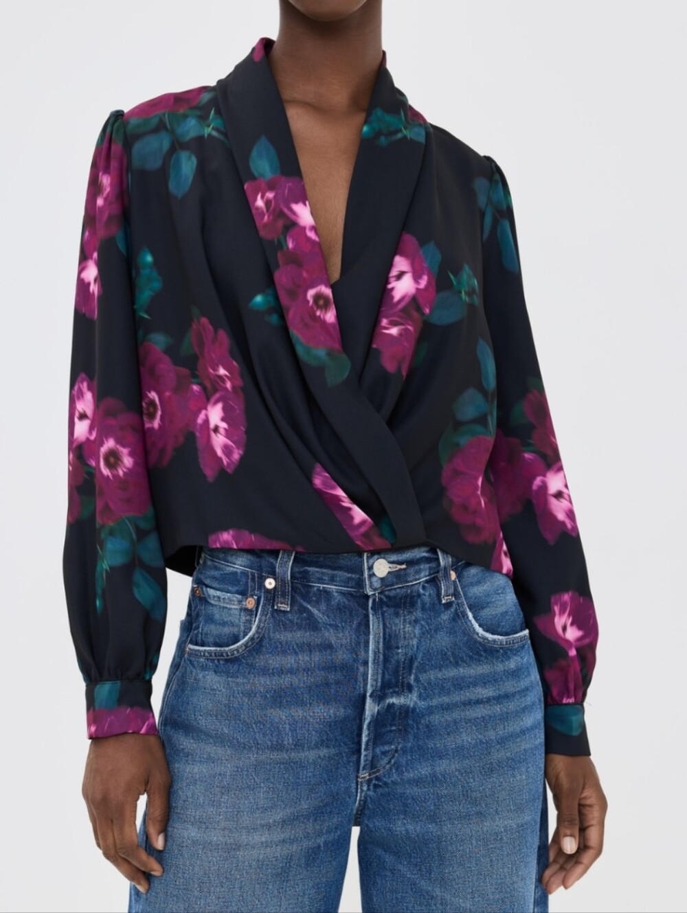 Figue Jackie Top In Floral Exposure Oynx Black